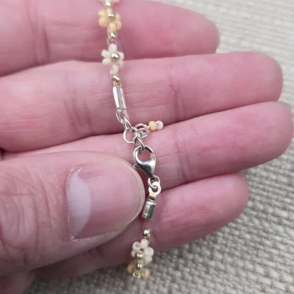 7 Inch Sterling Silver Zig Zag Beaded Flower Handmade Bracelet A7235 - Picture 4 of 6